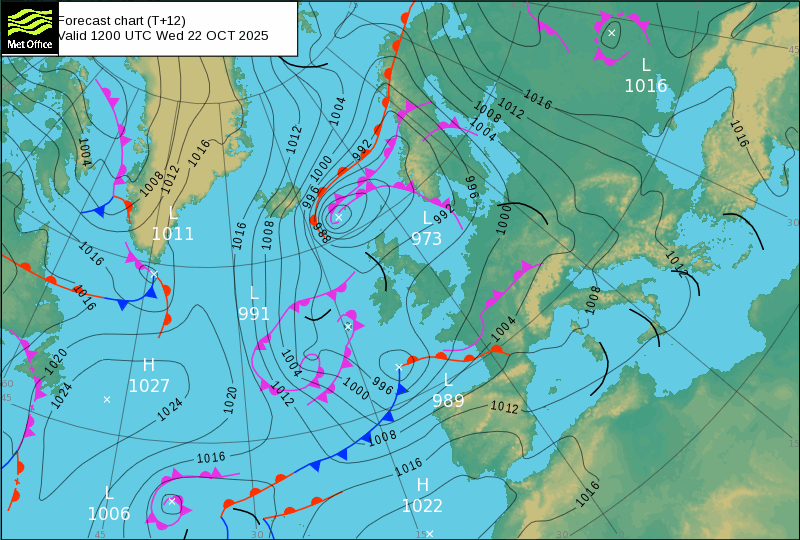Carte isobarique nord atlantique 12h00 UTC