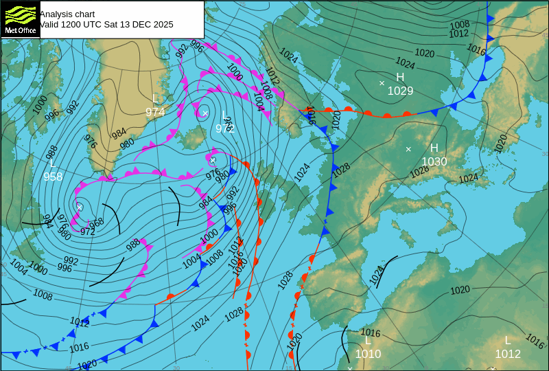 Carte isobarique nord atlantique 00h00 UTC