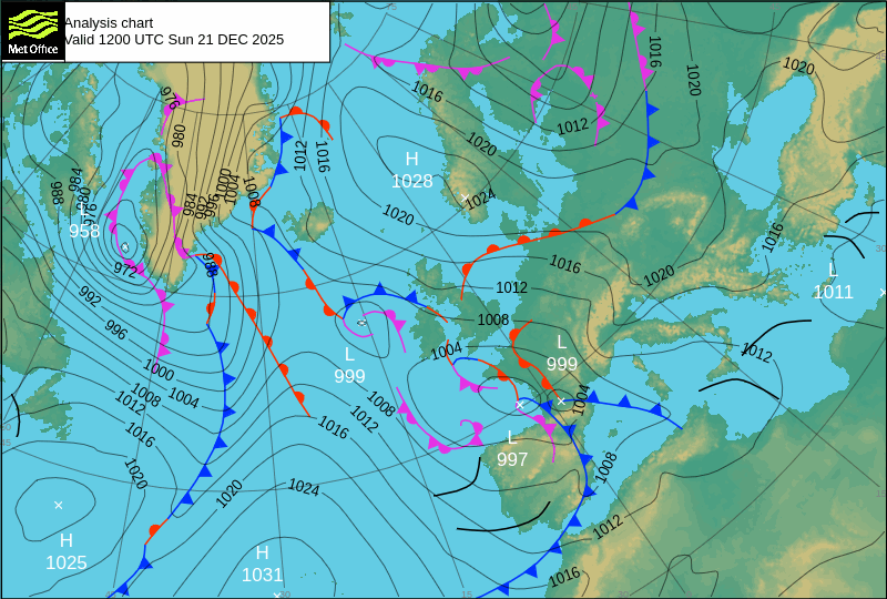 Carte isobarique nord atlantique 00h00 UTC